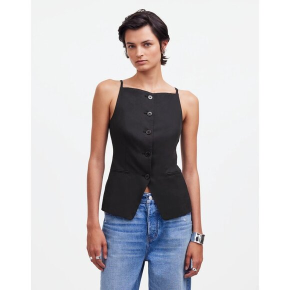 Madewell Square-Neck Vest in Drapey Twill Women's Size 14 in True Black NWT - Picture 3 of 16